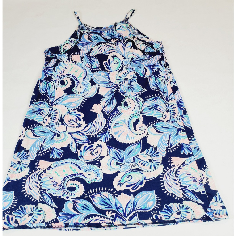 Lilly Pulitzer Girls Billie Dress XL High Tide Floral Sleeveless Cotton Ruffle